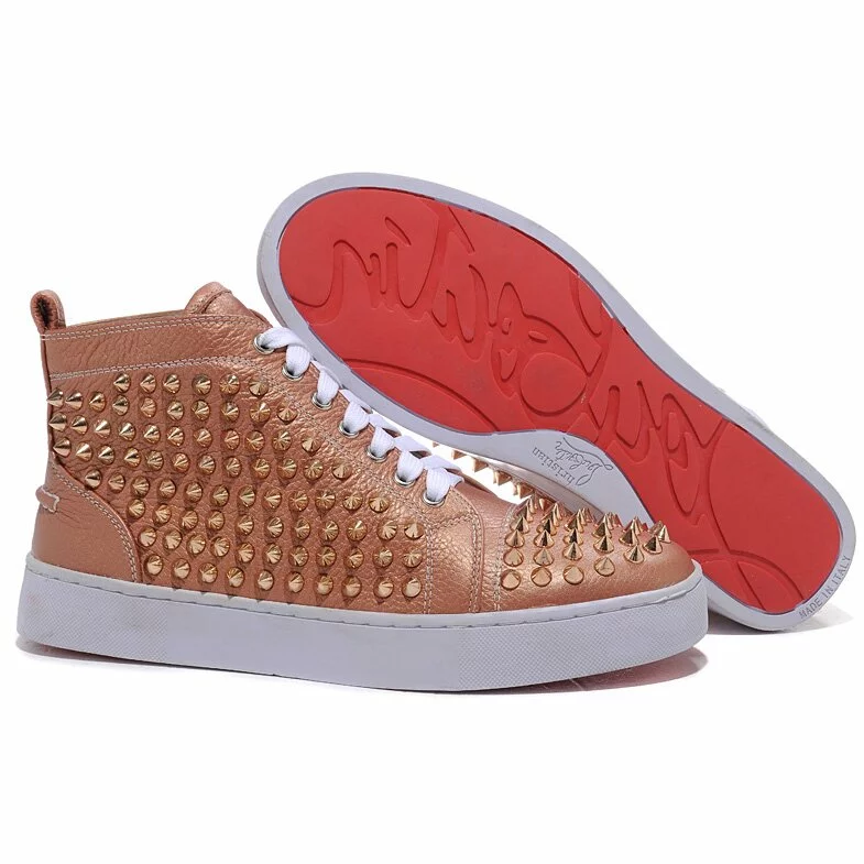 Christian Louboutin Louis Gold Spikes High Top Sneakers Taupe